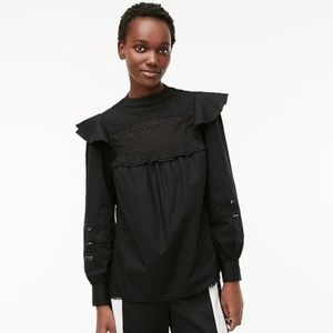 J.Crew Crocheted Lace Ruffle Blouse Black (NWOT)